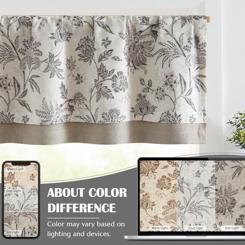 jinchan Floral Valance Curtain Linen 16 Inch Farmhouse 1 Panel Grey - color: Jacobean | Grey, size: 50"W x 16"L (Pack of 1)