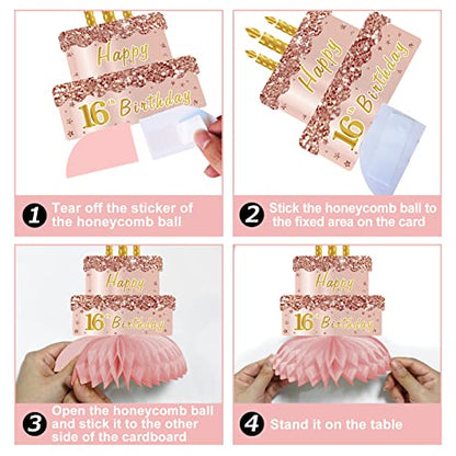 Turypaty Sweet 16th Birthday Honeycomb Table Centerpieces Decorations Girls - style: Pink Rose Gold 16th