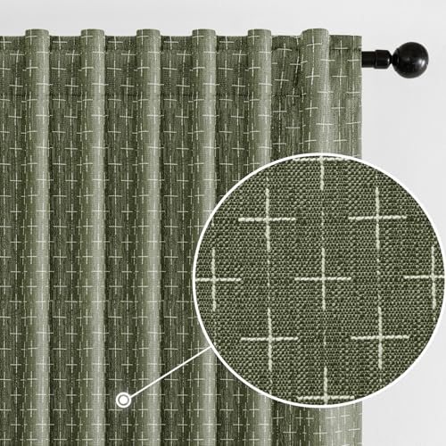 MIULEE Christmas Farmhouse Linen Curtains, Back Tab, 52Wx90L, Olive Green - color: Olive Green, size: 52"W x 90"L (Pack of 2)