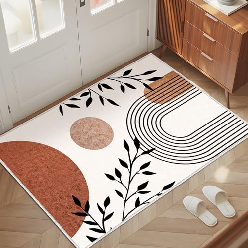 Boho Entryway Rug 2x3 Area Rug Abstract Modern Thin Door Mat Non Slip Washable Small Floor Mat Carpet for Entrance Porch Indoor Outdoor (Brown, 2' x 3') - color: Brown, size: 2' x 3' (Rectangular)