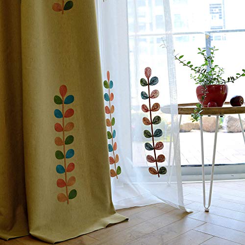 VOGOL Leaf Embroidered Linen Textured Curtains, 60 x 106, 2 Panels - color: C2, size: 60"W x 106"L (Pack of 2)