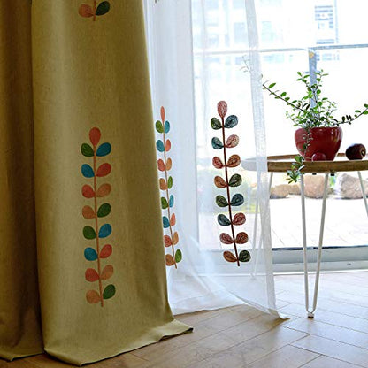 VOGOL Leaf Embroidered Linen Textured Curtains, 60 x 106, 2 Panels - color: C2, size: 60"W x 106"L (Pack of 2)