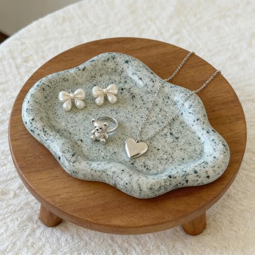 Jewelry Dish Trinket Tray for Women, Ring Dish Holder, Unique Cloud Shape Ceramic Plate Cute Things Vanity Aesthetic Room Decor Mother's Day Birthday Gifts (Marble Green) - color: Marble Green