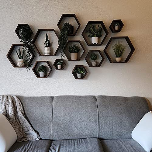 WONFUlity Hexagon Floating Shelves, Hexagonal Shelf Wall Mounted Storage - color: Brown, size: 6PC