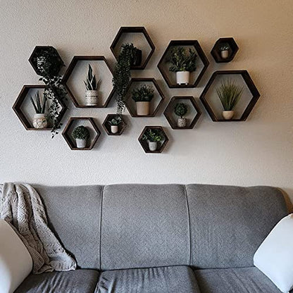 WONFUlity Hexagon Floating Shelves, Hexagonal Shelf Wall Mounted Storage - color: Light Brown, size: 8PC