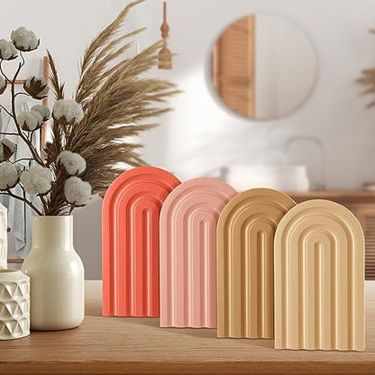 Harloon 4 Pcs Boho Arch Bookends Rainbow Wooden Book Ends, Warm Color - color: Cute Color
