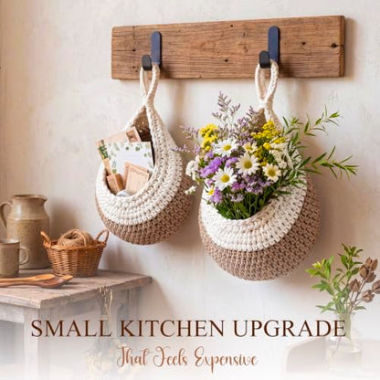 Honeydak 3 Hanging Baskets, Cream&light Brown, Classic Teardrop - color: Cream&light Brown, style: Classic Teardrop