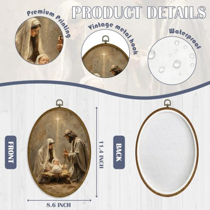 JMENGSSFL Nativity Scene Holy Family Oval Wall Art Holiday Decor 8.6x11.8 - color: Christmas-24