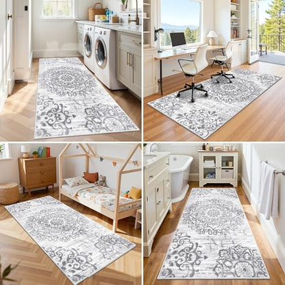 HEBE Hallway Runner Rug 3'x6', Washable Non Slip Kitchen Rug Runner - color: Grey, size: 3' x 6' (Rectangular)