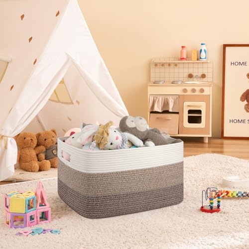 OIAHOMY Blanket Basket Laundry Basket Dog Toy Basket 75L Dark Brown - color: Gradient Dark Brown, size: 22”x17”x12”