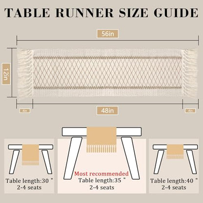 yuboo Boho Fall 48 Inch Table Runner, Rustic Farmhouse Dresser Runners - color: Beige&cream, size: 48 inch