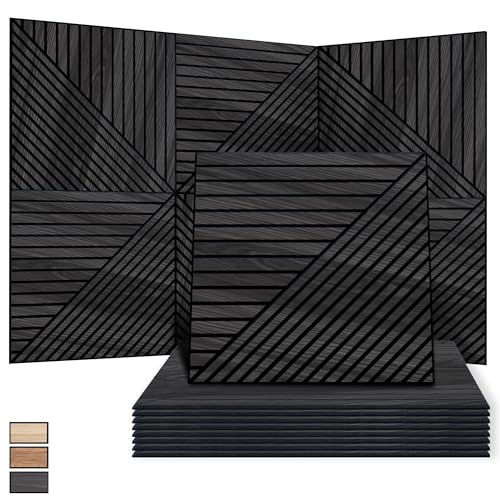 WoveN SounD Acoustic Wall Panels, Black Oak, 8 Pack, 23.6x23.6 in - color: Black Oak, size: Linear Array Prismatic Shadows