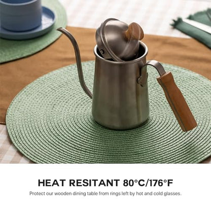 Baroyal Round Placemats Set of 8 Plastic Woven Placemats Washable Wipeable Table Mats for Dining Table Heat Resistant Non-Slip Circle Place Mats (Green) - color: Green