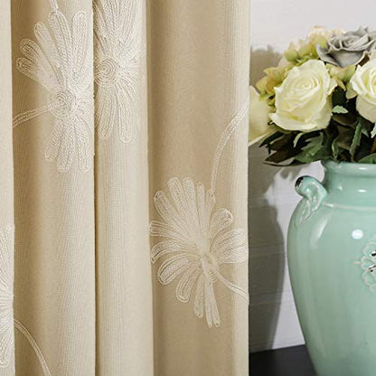 VOGOL Floral Embroidered Grommet Curtains, 52 x 96, 2 Panels, Beige - color: Beige, size: 52"W x 96"L (Pack of 2)
