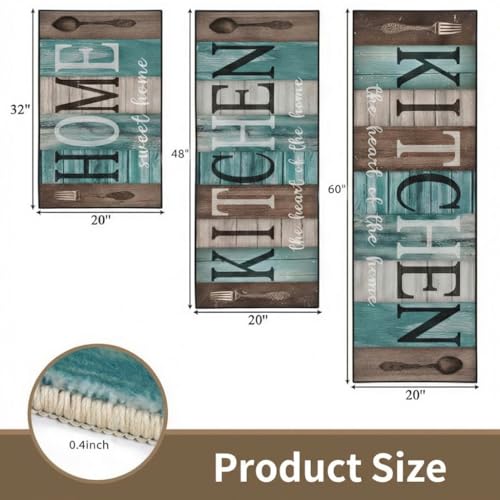 Kitchen Rugs Sets of 3 Non Slip Washable Mats for Floor, Turquoise - color: Turquoise Teal