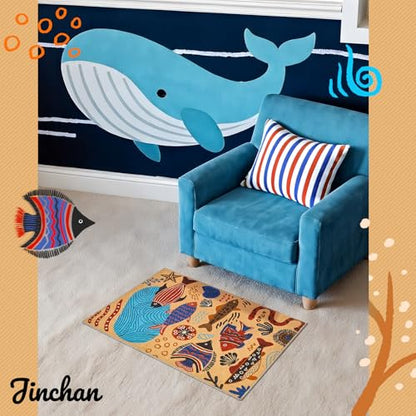 jinchan 2x3 Coastal Area Rug Washable Kids Rug Colorful Ocean Fish Mat, Tan - color: Undersea Stroll Light Taupe, size: 2' x 3' (Rectangular)