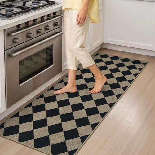 Kitchen Runner Rug Non Slip, 17.3''x47'' Washable Runner Rug - color: Checkered, size: 17.3"x47"