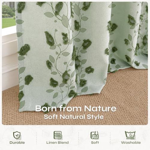 BGment Green Leaf Curtains for Living Room 84 inches Long - 2 Panels - color: Green, size: 52"W x 84"L (Pack of 2)