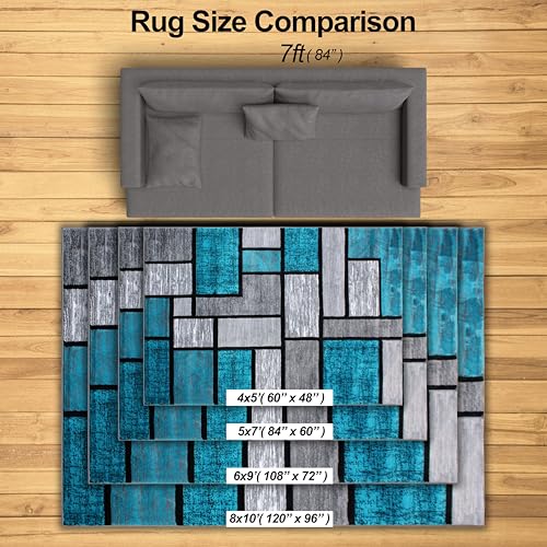 Modern Luna 3995 Geometric Living Room Rug - Area Rugs for Living Room Dining & Bedroom - Hand Carved Runner Carpet - Durable Polyester - Non-Fade Stain-Resistant - Turkish Made - color: Turquoise, size: 5' x 7' (Rectangular)