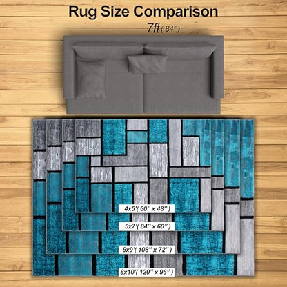 Modern Luna 3995 Geometric Living Room Rug - Area Rugs for Living Room Dining & Bedroom - Hand Carved Runner Carpet - Durable Polyester - Non-Fade Stain-Resistant - Turkish Made - color: Turquoise, size: 5' x 7' (Rectangular)