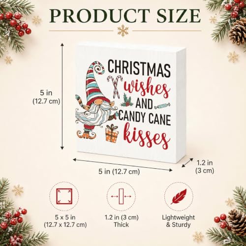 Christmas Wishes and Candy Cane Kisses Sign, Gnome Wood Box Shelf Decor - color: Style 21