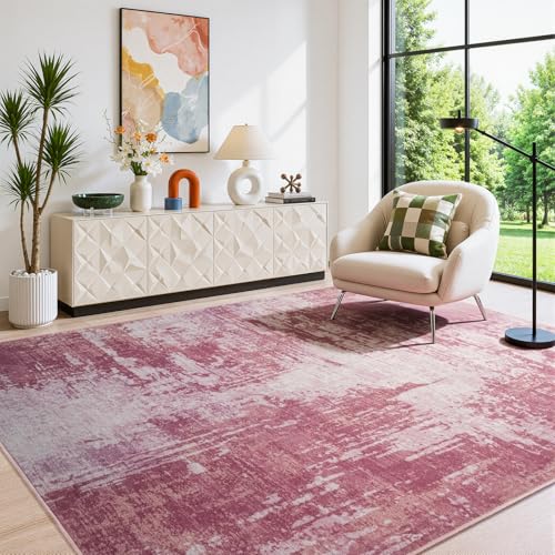 Merelax 4x6 Pink Washable Area Rug Non-Slip Faux Wool Abstract Carpet - color: Pink, size: 4' x 6'(48''x72'')