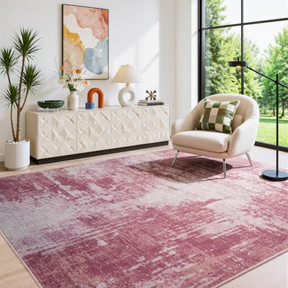 Merelax 4x6 Pink Washable Area Rug Non-Slip Faux Wool Abstract Carpet - color: Pink, size: 4' x 6'(48''x72'')