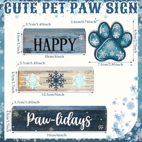 Amyhill 4 Pcs Winter Dog Paw Tiered Tray Wooden Table Sign Decor - style: Winter