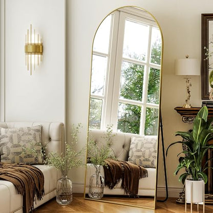 Matte Gold Arched 64"x21" Mirror Full Length Leaning Hanging - color: Gold, size: 64"L x 21"W