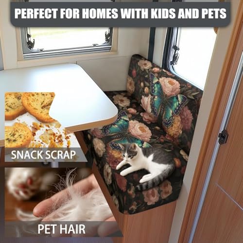 Butterfly Peony Print 2 Pcs RV Dinette Cushion Covers Non-Slip Sofa Furniture Protector Comfortable 2 Seat Sofa Chair Cover Slipover for Travel Trailer Couch - color: Butterfly Peony