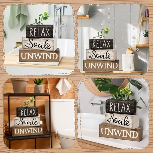Moucuny 4 Pcs Bathroom Shelf Decor Sign Farmhouse Wooden Bathroom Decor - style: Bathroom Leaves