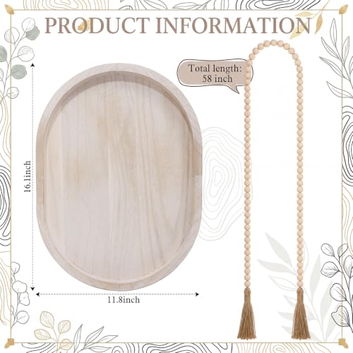 Mumufy 16" x 11.8" Oval Decorative Tray with 58" Bead Garland, White Washed - color: White Washed, size: 16" x 11.8" Oval