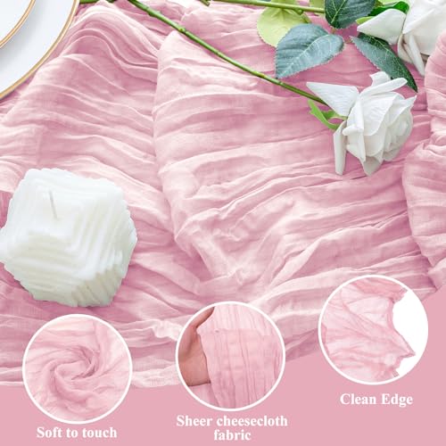 Cheesecloth Table Runner 10FT Blushing Pink Boho Gauze Sheer Runners - color: Blushing Pink, size: 1 Pack
