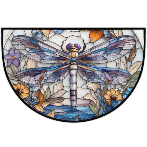 Dragonfly Half Round Door Mat Outdoor Doormat Bedroom Entrance Rug A13 - color: A-23 Dragonfly Glass Painting