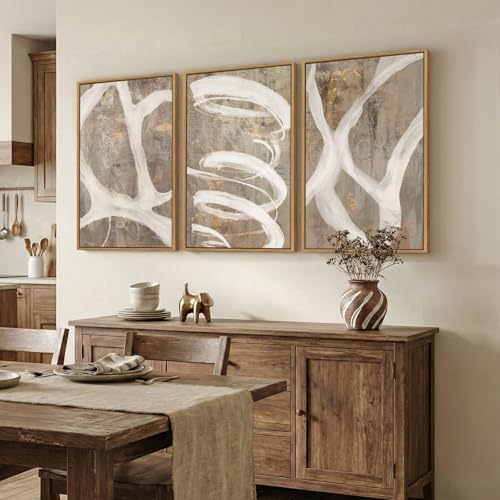 Large Framed Abstract Wall Art, Set of 3, Beige Taupe White, 20x30 In - color: Neutral Taupe, size: 20" W x 30" H x 3pcs