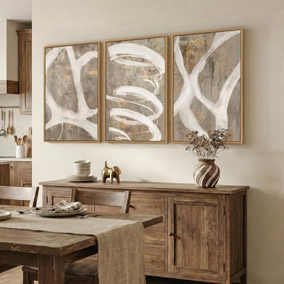 Large Framed Abstract Wall Art, Set of 3, Beige Taupe White, 20x30 In - color: Neutral Taupe, size: 20" W x 30" H x 3pcs
