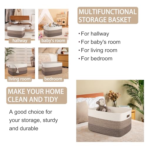 OIAHOMY Blanket Basket Laundry Basket Dog Toy Basket 75L Dark Brown - color: Gradient Dark Brown, size: 22”x17”x12”