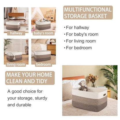 OIAHOMY Blanket Basket Laundry Basket Dog Toy Basket 75L Dark Brown - color: Gradient Dark Brown, size: 22”x17”x12”