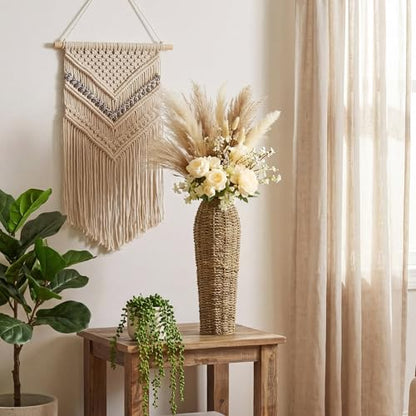 Ninehaou 16.5" Tall Rattan Floor Vase for Dried Flowers Boho Home Decor