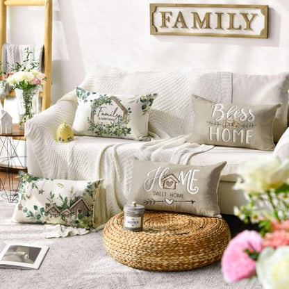 AVOIN colorlife Spring Floral Eucalyptus Pillow Covers 12x20 Inch Set of 4 - size: 20" x 12" (Pack of 4)