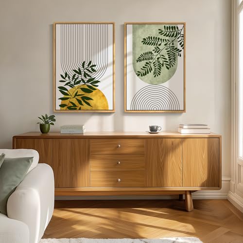 Framed Boho Abstract Neutral Canvas Wall Art for Living Room, 20x30 Inch - color: Green Yellow, size: 20" W x 30" H x 2Pcs
