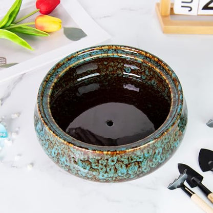ARTKETTY Succulent Pots, 8 Inch Plant Pots Large Bonsai Pots with Drainage - color: Blue