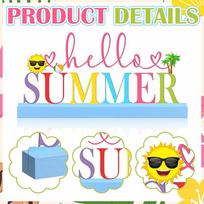Yaocom 11.81 Inch Hello Summer Metal Table Sign with Wooden Base - style: Summer