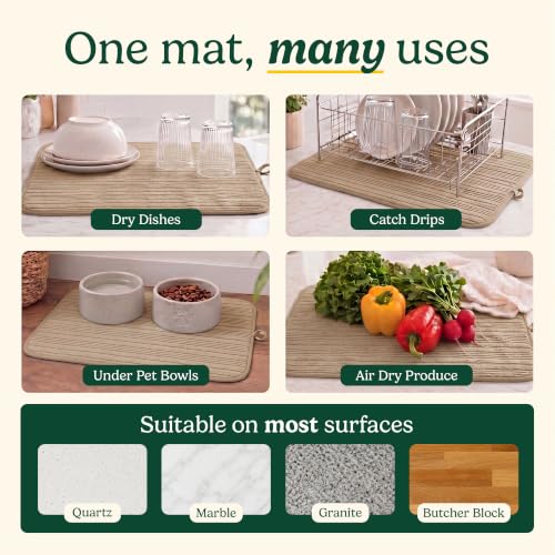 Cuisinart Dish Drying Mat for Kitchen Counter, 2-Pack XL 18"x24" - color: Horizontal Stripes Tan