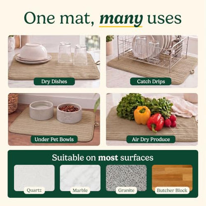 Cuisinart Dish Drying Mat for Kitchen Counter, 2-Pack XL 18"x24" - color: Horizontal Stripes Tan