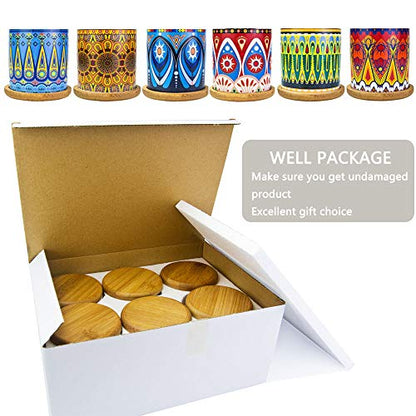 Mandala Succulent Pot with Drainage Hole & Bamboo Coaster, Small Plant Pots, Bohemian Ceramic Succulent Planter Pot for Small Plant-6 Pack - color: A Style