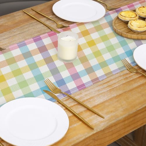 ONFAON Easter Buffalo Plaid Check Table Runner Spring Holiday Decoration Farmhouse Home Dining Room Kitchen Table Decor (13" x 72") - size: Easter01