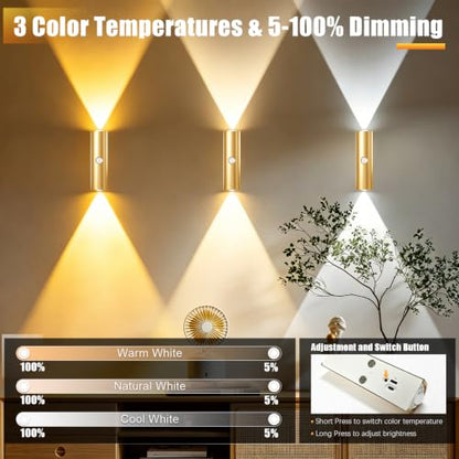 Motion Sensor Wall Light, Magnetic Rechargeable Wall Sconces - color: Gold