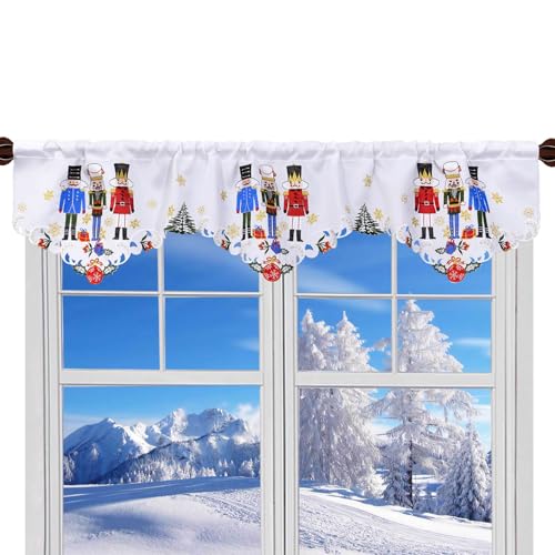 Grelucgo Embroidered Nutcracker Rod Pocket Kitchen Window Curtains Valance 58×14 Inches for Christmas Holidays (Nutcrackers) - color: Nutcrackers