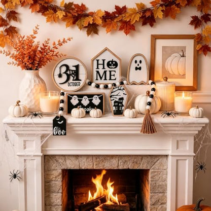 6Pcs Halloween Table Decoration Spooky Ghost Wooden Signs - color: Halloween Black Sign